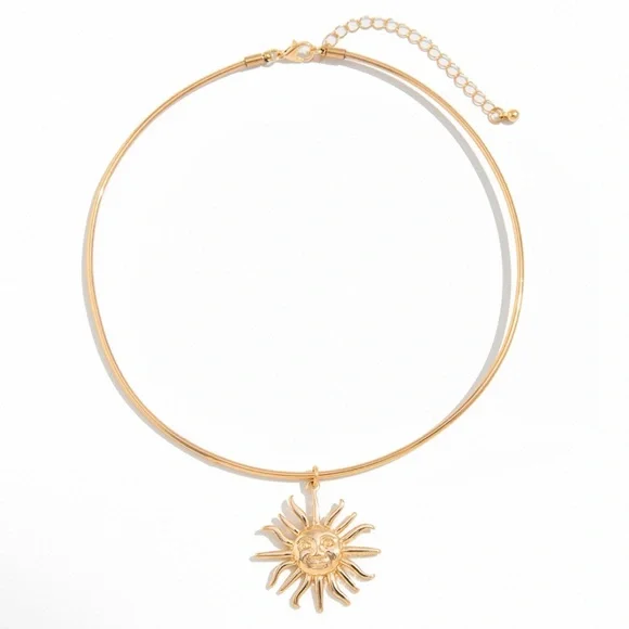 New Trendy Gold Sun Pendant Choker Necklace Statement Collar Boho Jewelry Chunky